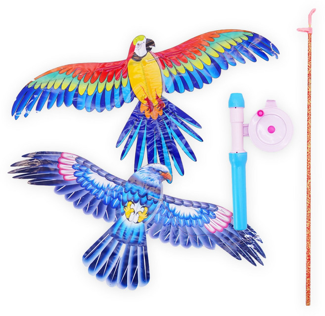 토이토 1+1 대형 낚시대 연 날리기 얼레 세트, 대형 독수리+대형 앵무새 (51cm), 1세트