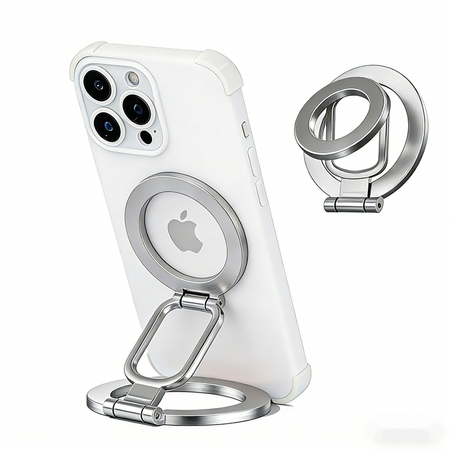 맥세이프그립톡 양면 자석 흡착 회전 거치대 Magsafe 핸드폰 고리 거치대 탈부착, 1개, 실버