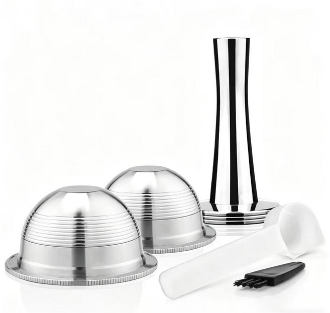 茶器堂 鎧食 Nespresso Vertuo Plus 不鏽鋼咖啡膠囊, 2個膠囊+粉錘,70ML, 1個