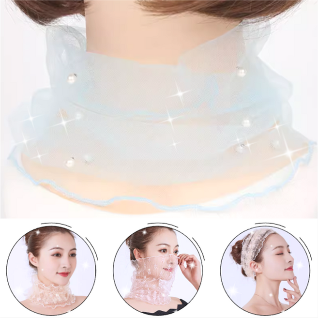 마미앤 쉬폰 진주 스카프 쁘띠 레이스 미니 넥스카프