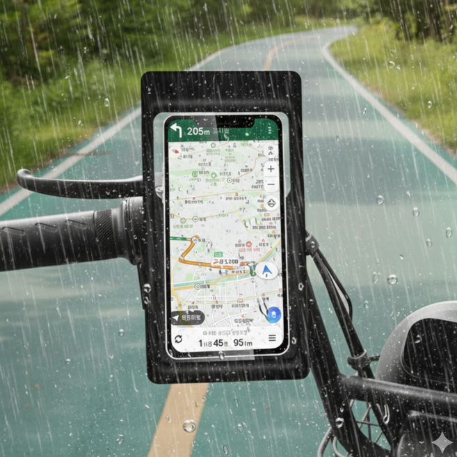 자전거 오토바이 핸드폰 방수 터치 거치대, 1개, 블랙