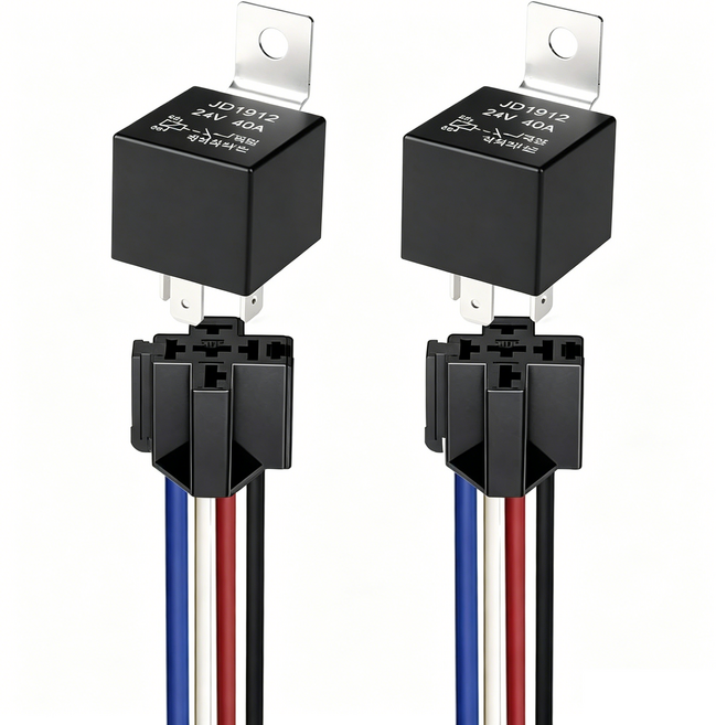 2개 12V 40A 4핀 차량 릴레이 하네스 JD1912 내장다이오드 12AWG 소켓