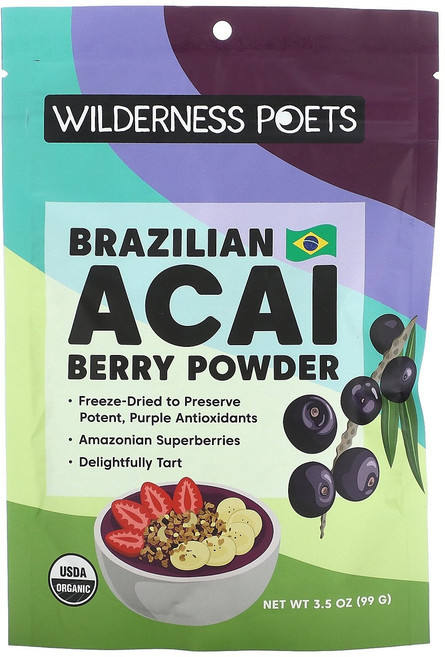 Wilderness Poets 유기농 브라질산 아사이베리 분말 99g(3.5oz) Poets (윌더니스 포엣츠), 99g, 1개