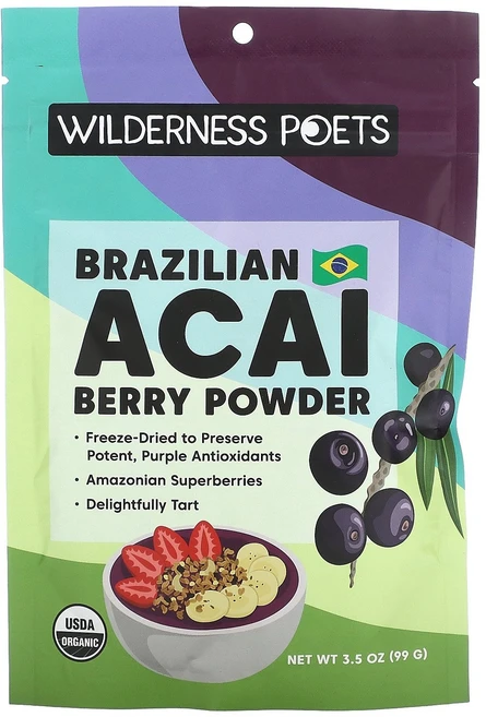 Wilderness Poets 유기농 브라질산 아사이베리 분말 99g(3.5oz) Poets (윌더니스 포엣츠), 99g, 1개 - 쿠팡