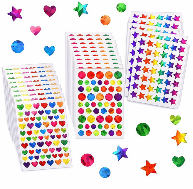 미룬토 홀로그램 별 하트 원 3종 데코 스티커 30장, 1세트, 혼합색상