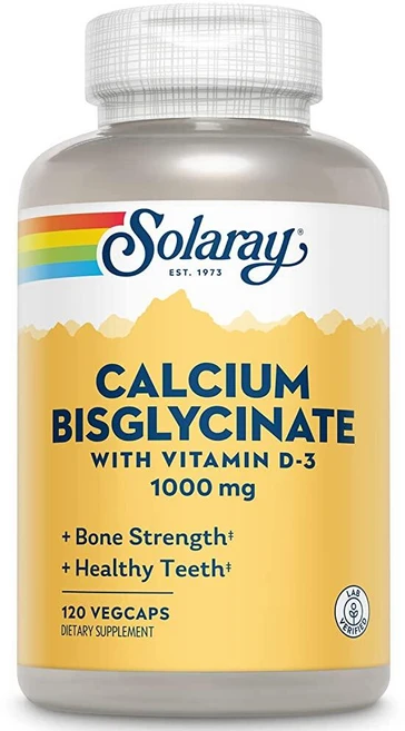 Solaray 칼슘 비글리시네이트 1000mg 비타민 D-3 함유 뼈 강도 및 건강한 치아 지원을 위한 킬레이트 칼슘 보충제 향상된 흡수력 및 소화하기 쉬움 30회분 식물성 캡, Solaray 칼슘 비글리시네이트 1000mg, 비타민, 1개 - 쿠팡