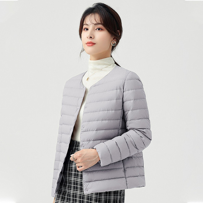 BLL@STORE 女款輕薄圓領羽絨背心 高蓬鬆度不跑絨 保暖馬甲外套 淺灰4XL