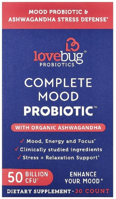 LoveBug Probiotics 유기농 아슈와간다 Complete Mood Probiotic™ 캡슐 30정 Probiotics (러브버그 프로바이오틱스), LOVE 러브Bug Probiotics, 유기농 아슈와, 1개 - 쿠팡