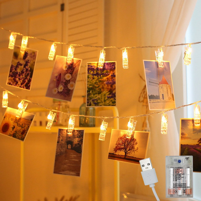 21세기트랜드 USB 건전지 겸용 감성 조명 집게 가랜드 3M 20구, 웜화이트