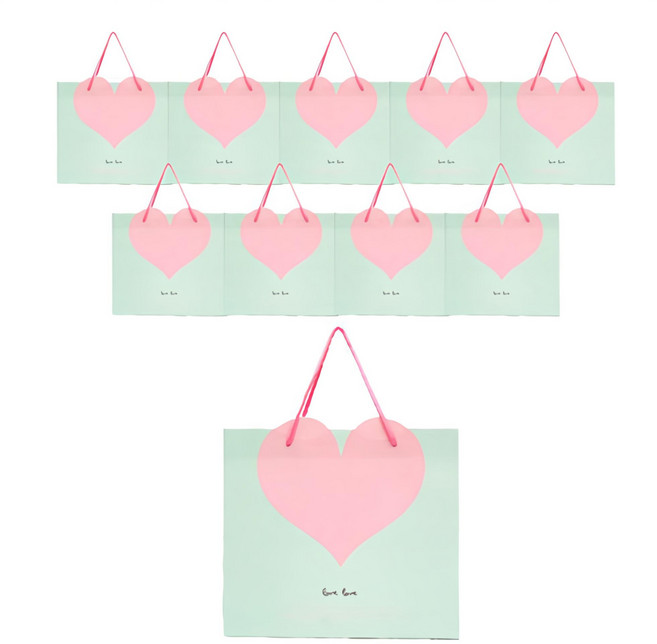 윰스 하트 포장 선물 쇼핑백, 민트, 10개