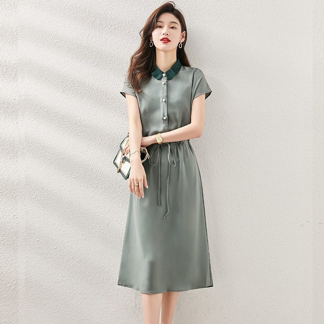 휠렉스 여성 루즈핏 카라넥 데일리 출근룩 반팔 원피스 YA58