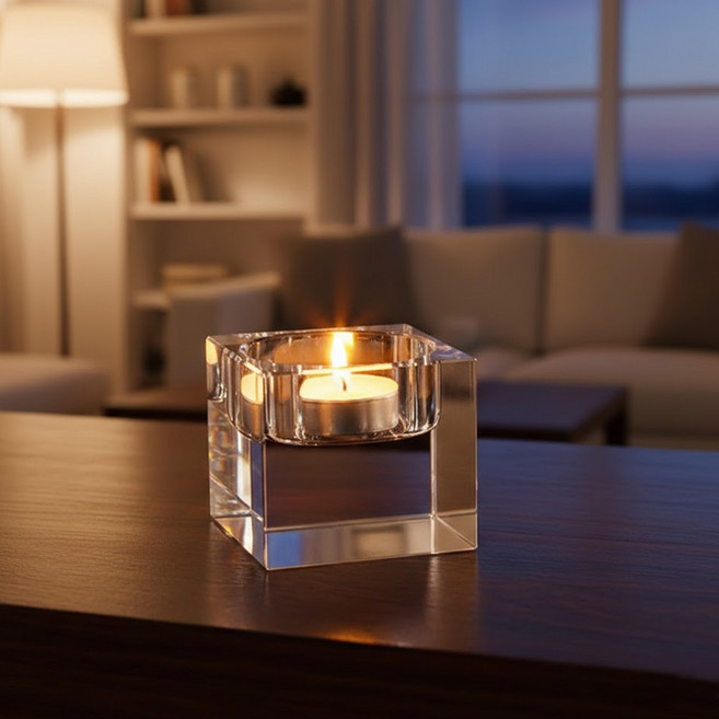 크리스탈 티라이트 캔들홀더 유리 투명 사각 인테리어 소품, 스퀘어 투명 4cm