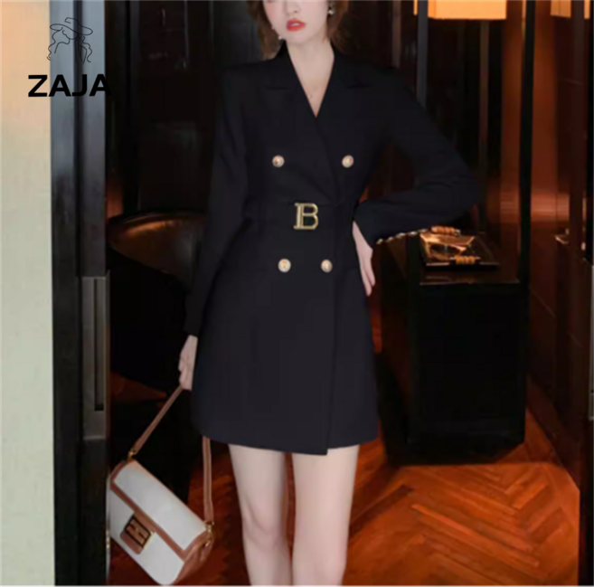 ZAJA 여성 긴팔 정장 미니원피스 롱자켓 더블 벨트미니원피스