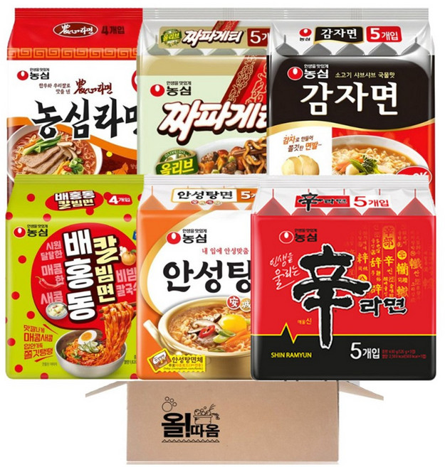 멀티라면 6종 각 1개씩 기획세트 3호(신라면+안성탕면+짜파게티+배홍동칼빔면+농심라면+감자면), 1세트