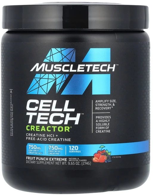머슬테크 크레아틴 HCI 및 유리산 크레아틴 함유 프루트펀치 익스트림 맛 269g, 무맛, 1개 - 쿠팡