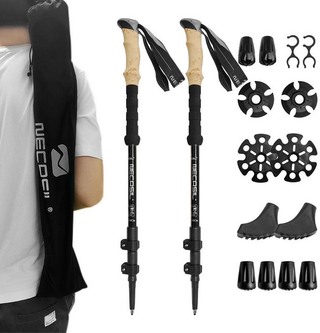 인사이트셀 3단 초경량 트레킹폴 등산스틱, 블랙, 2개