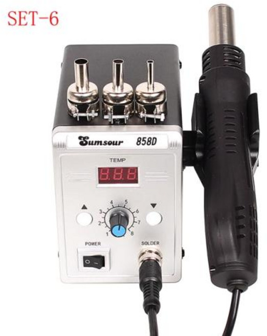 무선 열풍기 히팅건 핫건 열풍기히트건 SMD SMT 열 납땜 스테이션 용접 수리 도구용 핫 에어 건 858D 700W BGA 재작업 스테이션 220V 110V, 220V EU Plug_SET-6, SET-6, 1개