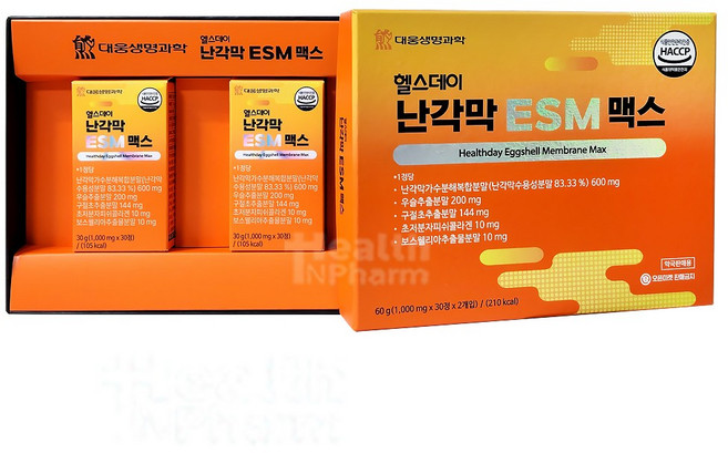 대웅생명과학 헬스데이 난각막 ESM 맥스 60g(1 000mg x 30정 x 2개입)/관절연골/가수분해복합분말, 2개