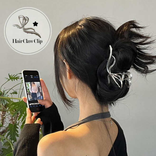 [메탈집게핀]실버 리본 올림머리 헤어 집게핀 뮬리실버리본헤어집게핀HH