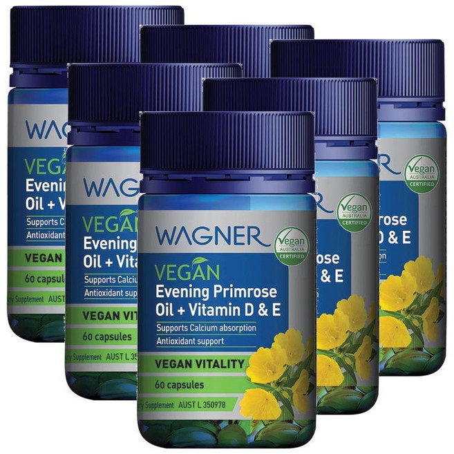 와그너 비건 달맞이꽃종자유 비타민D 비타민E Wagner Vegan Evening Primrose Oil + Vit D & E, 6개, 60정