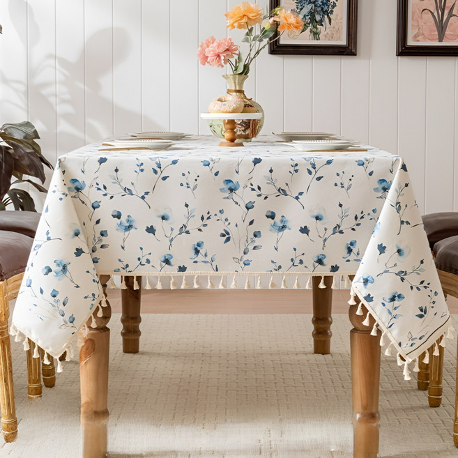 서플라이랩 프렌치플라워 방수 기능성 사각 식탁보 테이블보, 140*220(6인용표준), 블루플라워, 1개