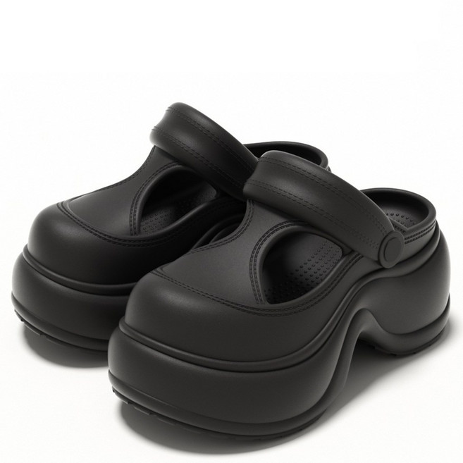 여성 메리제인 스타일 통굽 앞막힌슬리퍼 8cm 키높이 샌들 웨지 슬리퍼 물놀이 비치 슬리퍼