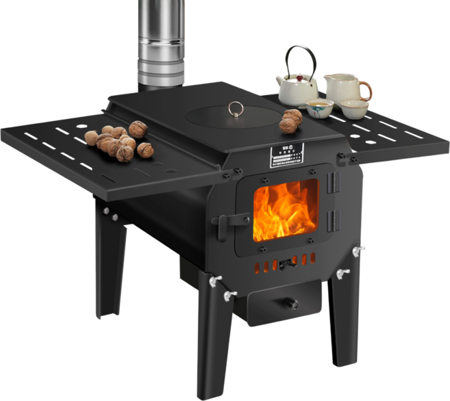 더퍼리 화목난로 가정용 캠핑 야외 실내 장작난로 불멍, 유리문+날개+세트, C_40x60x50