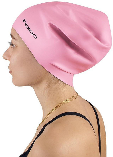 DRUNA 실리콘 수영 모자 | 긴 모발용 엑스트라 라지 및 편안함 방수 내구성 두꺼운 모발에 이상적 생생한 색상 수영장 바다용 (라이트 핑크), 라이트 핑크