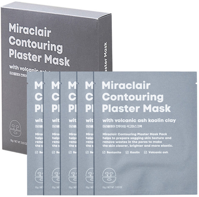 미라클레어 쫀쫀한 피지 모공관리 컨투어링 석고 마스크팩, 1개, 5개입