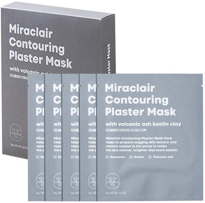 미라클레어 쫀쫀한 피지 모공관리 컨투어링 석고 마스크팩, 2개, 5개입 - 쿠팡