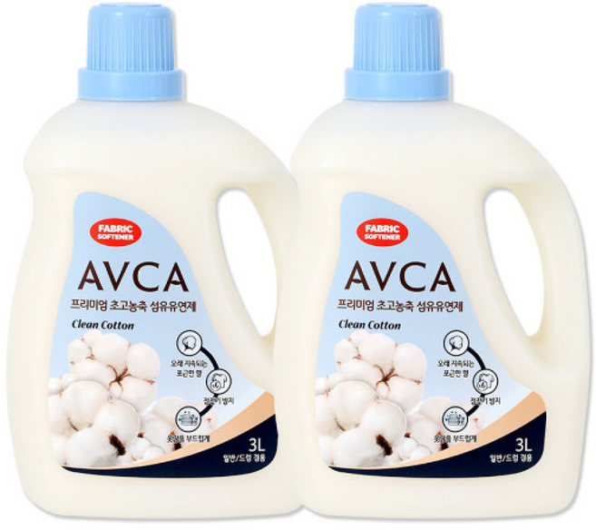 아브카 프리미엄 초고농축 섬유유연제 클린코튼향 본품, 3L, 2개