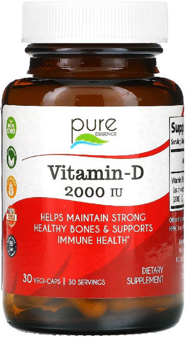 퓨어에센스 비타민D Vitamin-D 비타민D3 콜레칼시페롤 2000IU 베지캡슐30정, 30캡슐 1개, 1개, 30정