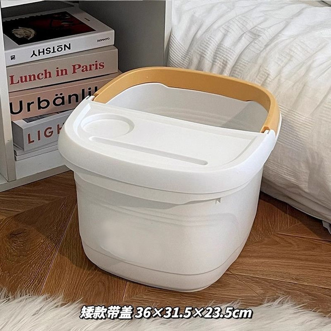 TINKOKO 泡腳桶 足浴桶 加高深桶 滾輪按摩, 1個, ins風泡腳桶 加厚耐用 破損必賠,高 35cm泡腳桶 按摩輪+蓋+小狗+底