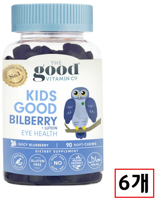 더굿비타민 뉴질랜드 키즈 빌베리 어린이 루테인 눈건강 구미 젤리 (90구미), 6개, 90정