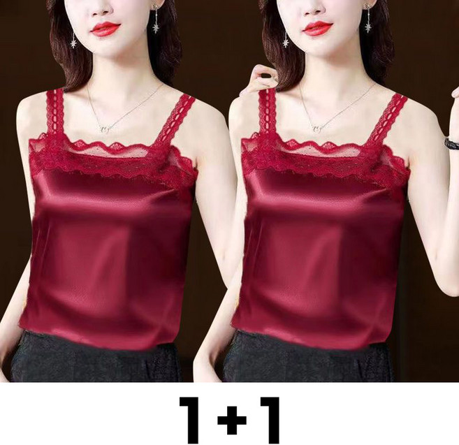 메인워크 1+1 여성 빅사이즈 민소매 나시 티셔츠 여름 냉장고 끈 나시 레이스패치 루즈핏 기질 쿨링 고급 섹시 상의 2매입