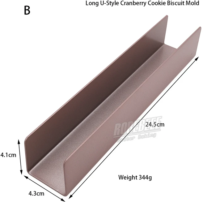 3 크기 짧고 긴 U 스타일 크랜베리 ​​쿠키 비스킷 금형 Nonstick 탄소강 빵 케이크 DIY 홈 주방 베이킹기구, 01 B Long Mold
