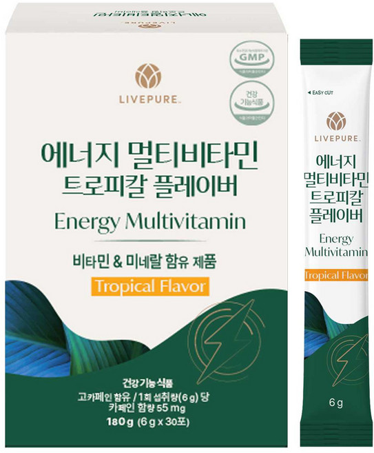 리브퓨어 에너지 멀티비타민 열대과일맛 (6g X 30포), 1개, 180g