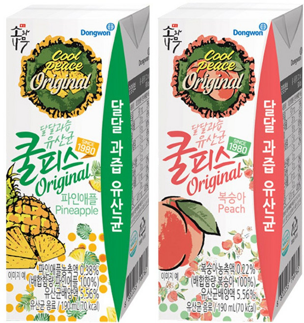 동원에프앤비 동원 쿨피스 복숭아 190ml 15팩 + 파인애플, 30개