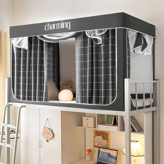 2층 싱글침대 커튼 사각모기장 일체형 침실 1인용 암막커튼