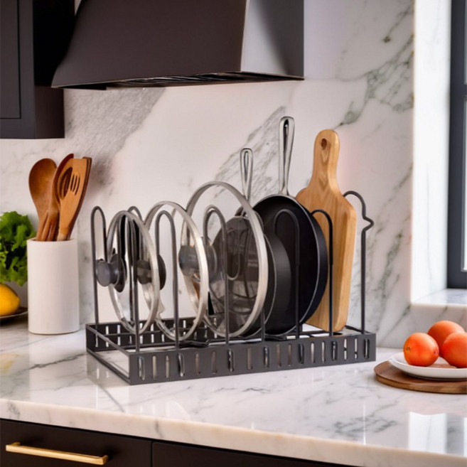 일상나눔 후라이팬 프라이팬 냄비 뚜껑 걸이 미끄럼 방지 거치대 5단 단면, 블랙