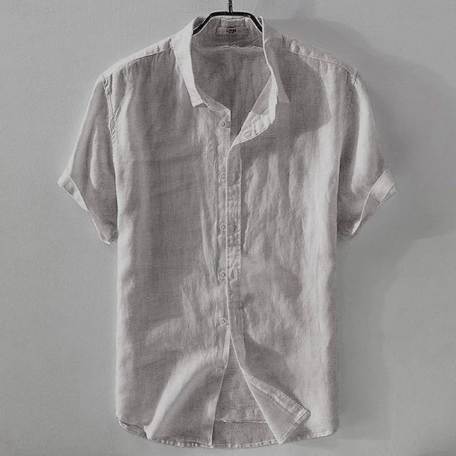 【透氣不悶汗】亞麻襯衫 短袖襯衫 男裝襯衫 棉麻襯衫 夏季襯衫 寬鬆版型 翻領設計 薄款親膚 商務休閒兩穿