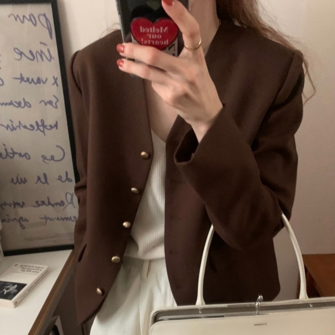 예쁨시전 싱글 루즈핏 브이넥 간절기 긴팔 가디건 정장 자켓