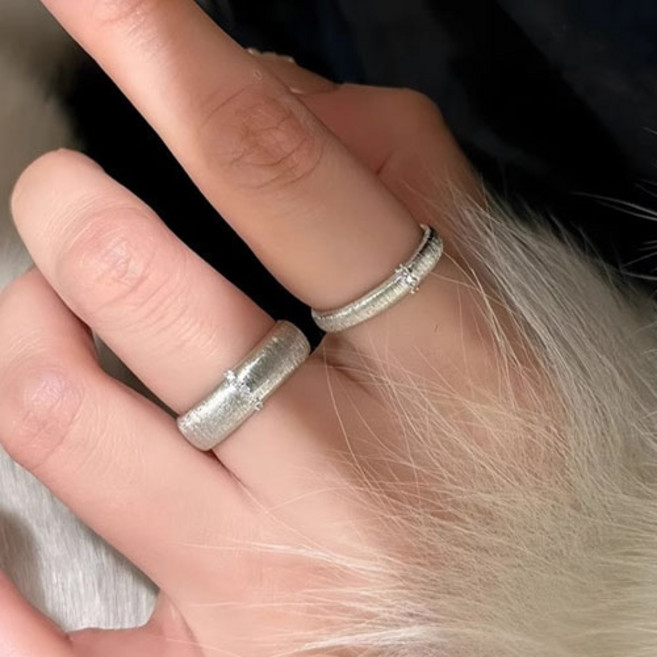 여성 심플 매트 무광 큐빅 오픈형 링 반지 2종 세트 A1727S