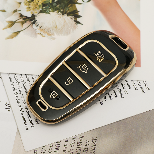바이어블 현대 자동차 tpu 키케이스 키홀더 4버튼 5버튼 6버튼 7버튼 8버튼, 4버튼 B타입 블랙골드 (VA-TA54)