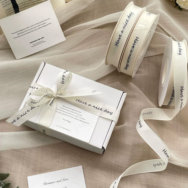 올리브파티 영문레터링 아이보리 리본 20mm 31.5m 35야드 감사 답례품 면 리본 선물 포장, 2개, 1번 좋은하루