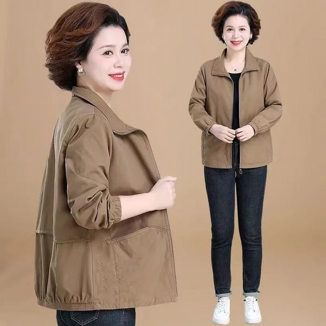 메인워크 중년여성 빅사이즈 트렌치코트 봄가을 간절기 긴팔 패션 엄마룩 기질 캐주얼 오버핏 데일리 클래식 아우터 바람막이 자켓 상의