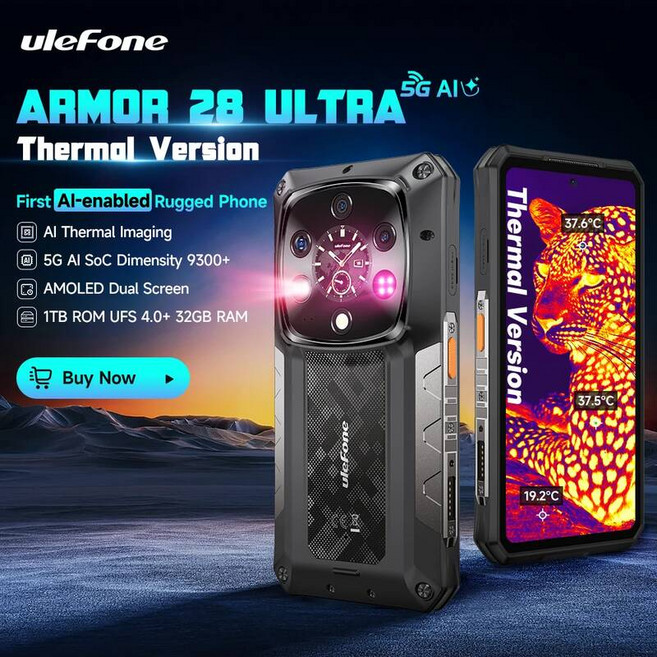 【세계 최초 공개】Ulefone Armor 28 Ultra 5G AI 열화상 견고한 휴대전화 1TB ROM 32GB RAM 안드로이드 스마트폰 AMOLED 6.67" 120Hz, US Plug, China Mainland + 1톤, 28 Ultra Thermal
