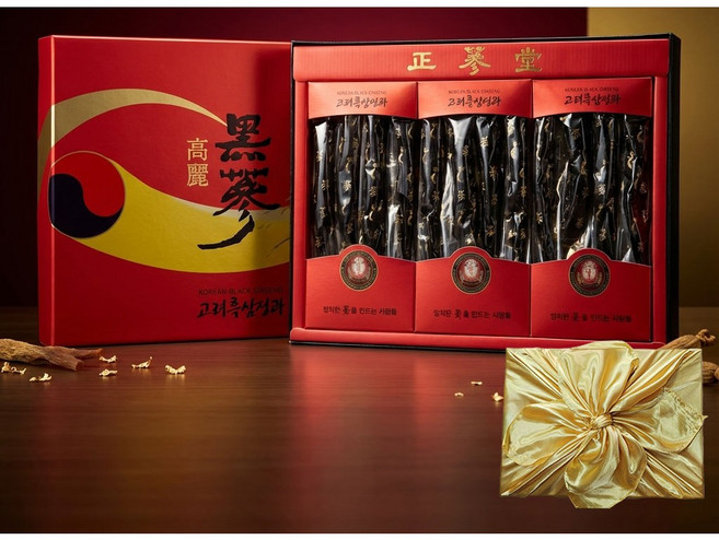 (국산) 흑삼정과 홍삼정과12뿌리 개별포장+보자기+쇼핑백, 500g, 3박스