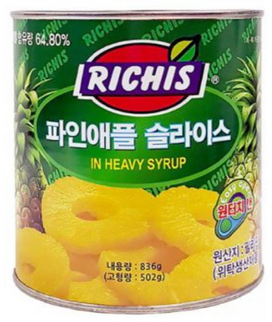 리치스 파인애플 슬라이스 통조림, 836g, 6개