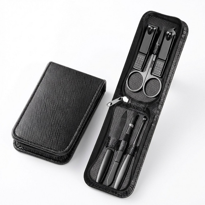 손톱깎이 세트 가정용 남녀공용 고급 페디큐어 도구 각질관리 귀이개 포함, 1개, 블랙6종